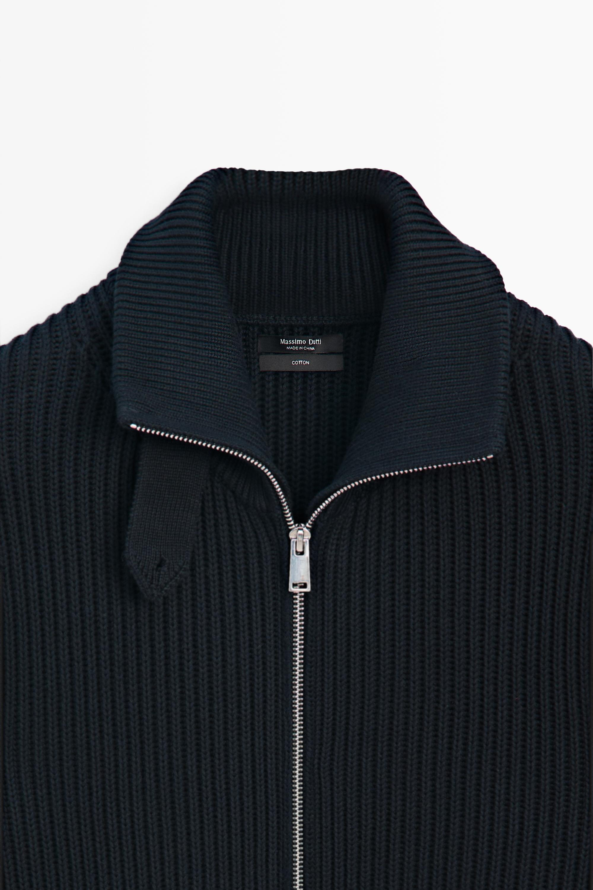 100% cotton knit cardigan with high neck detail